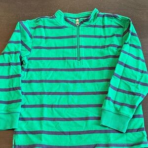 Hanna Andersson Vibrant Green and Navy Striped Quarter Zip